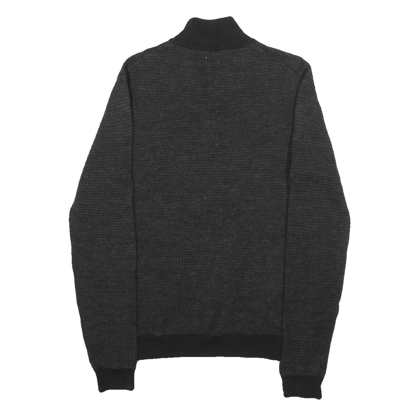 CALVIN KLEIN Mens Black Patterned Pullover Jumper Zip Neck M Cotton Blend Knit