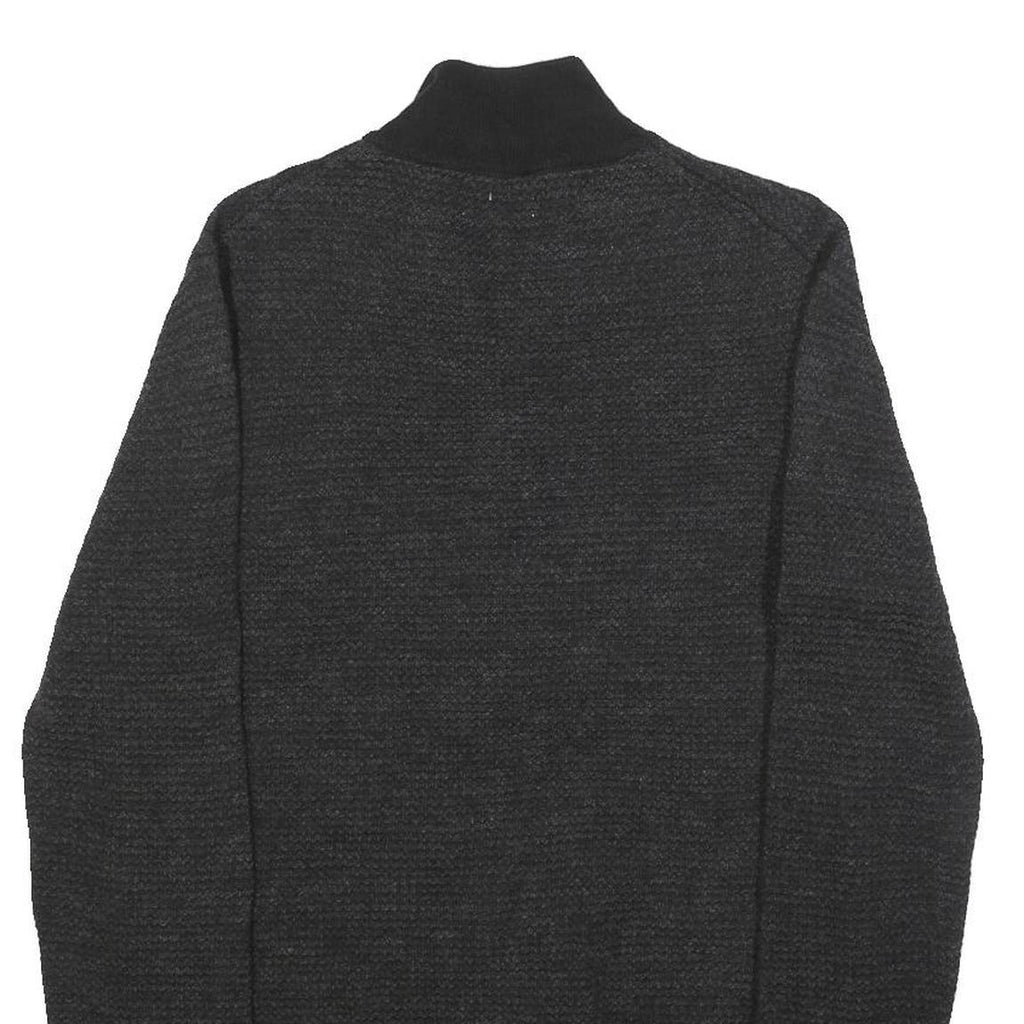 CALVIN KLEIN Mens Black Patterned Pullover Jumper Zip Neck M Cotton Blend Knit