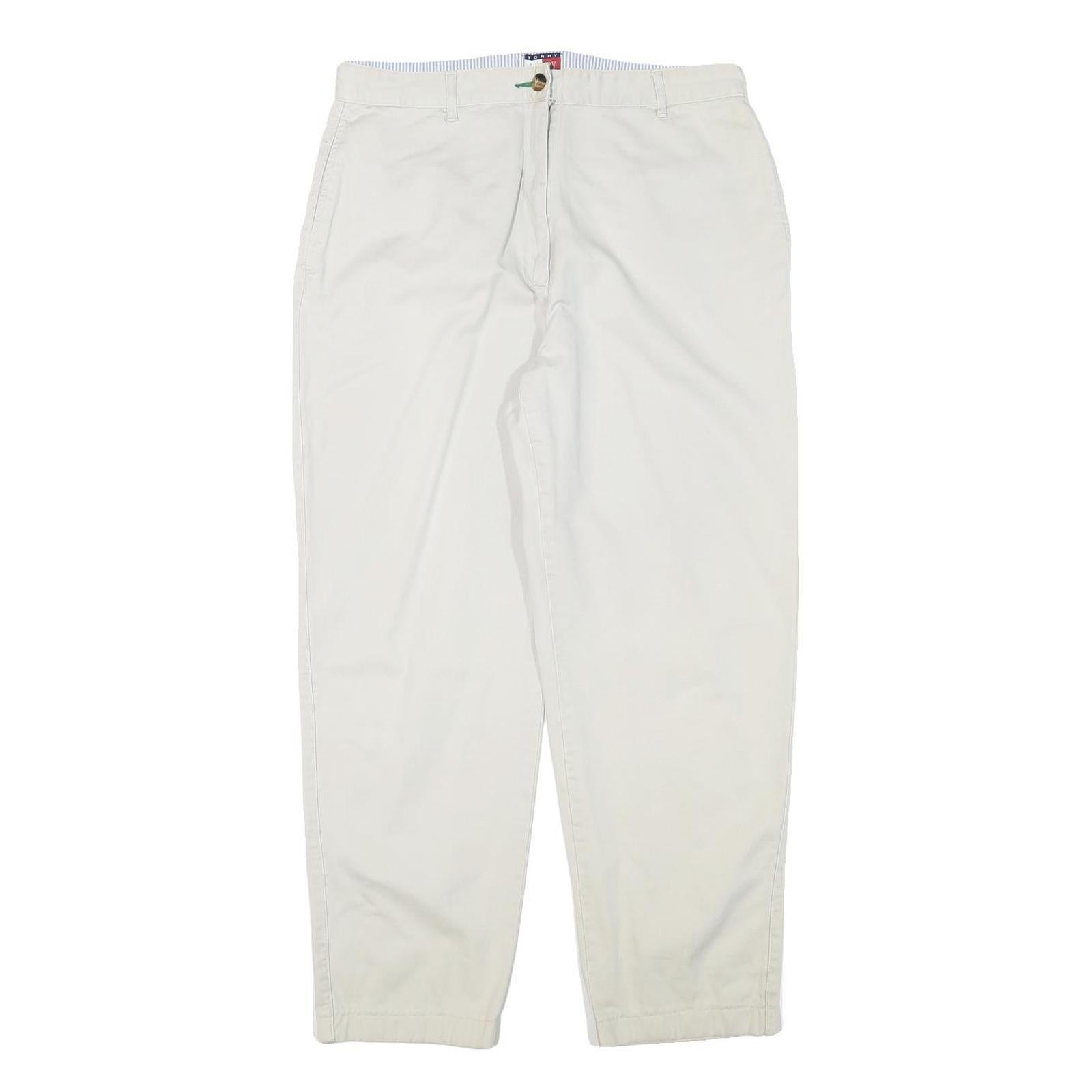 TOMMY HILFIGER Womens Cotton Blend White Relaxed Straight Trousers W32 L27