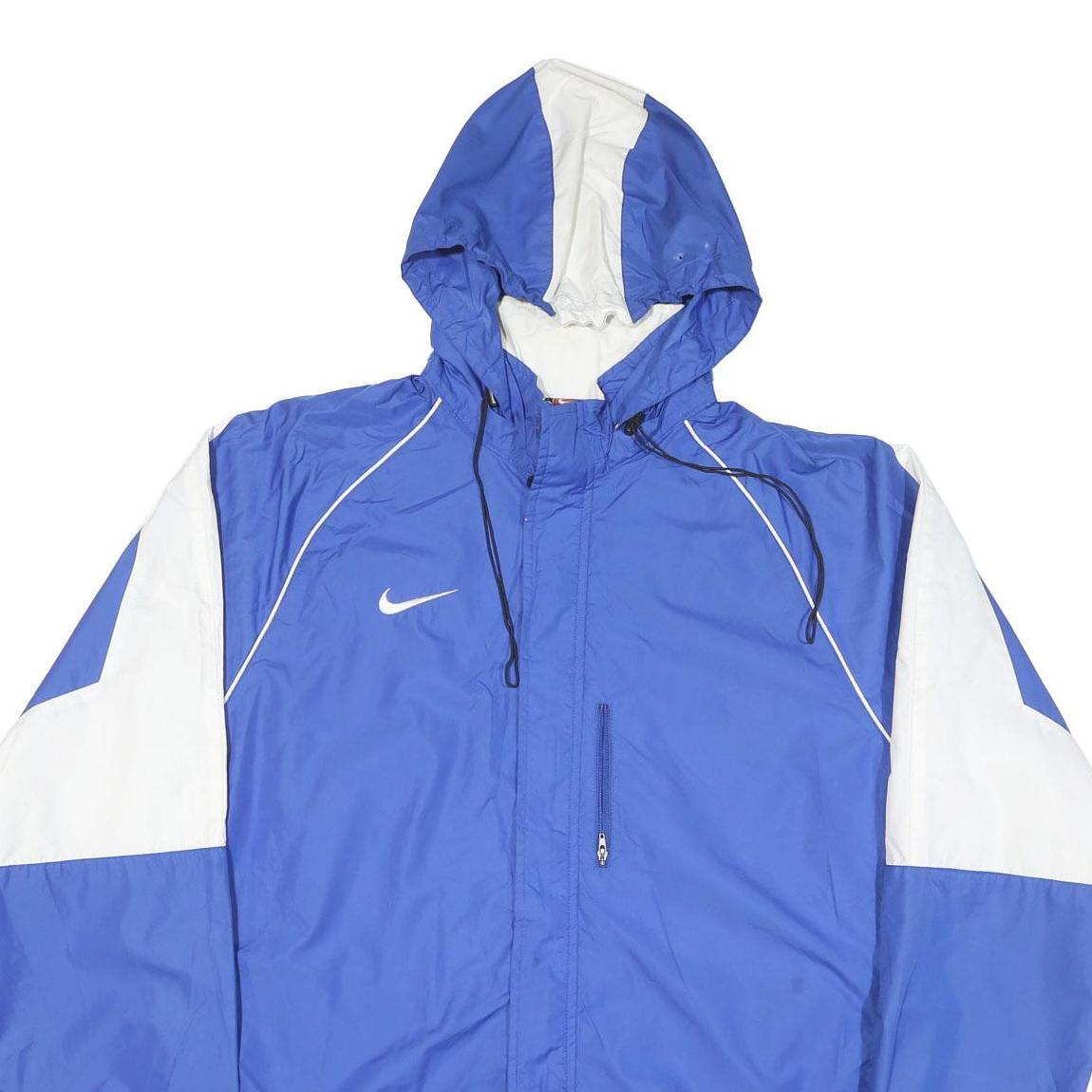 NIKE Mens Blue & White Zip Jacket XL Polyester Blend Plain Sports Hooded