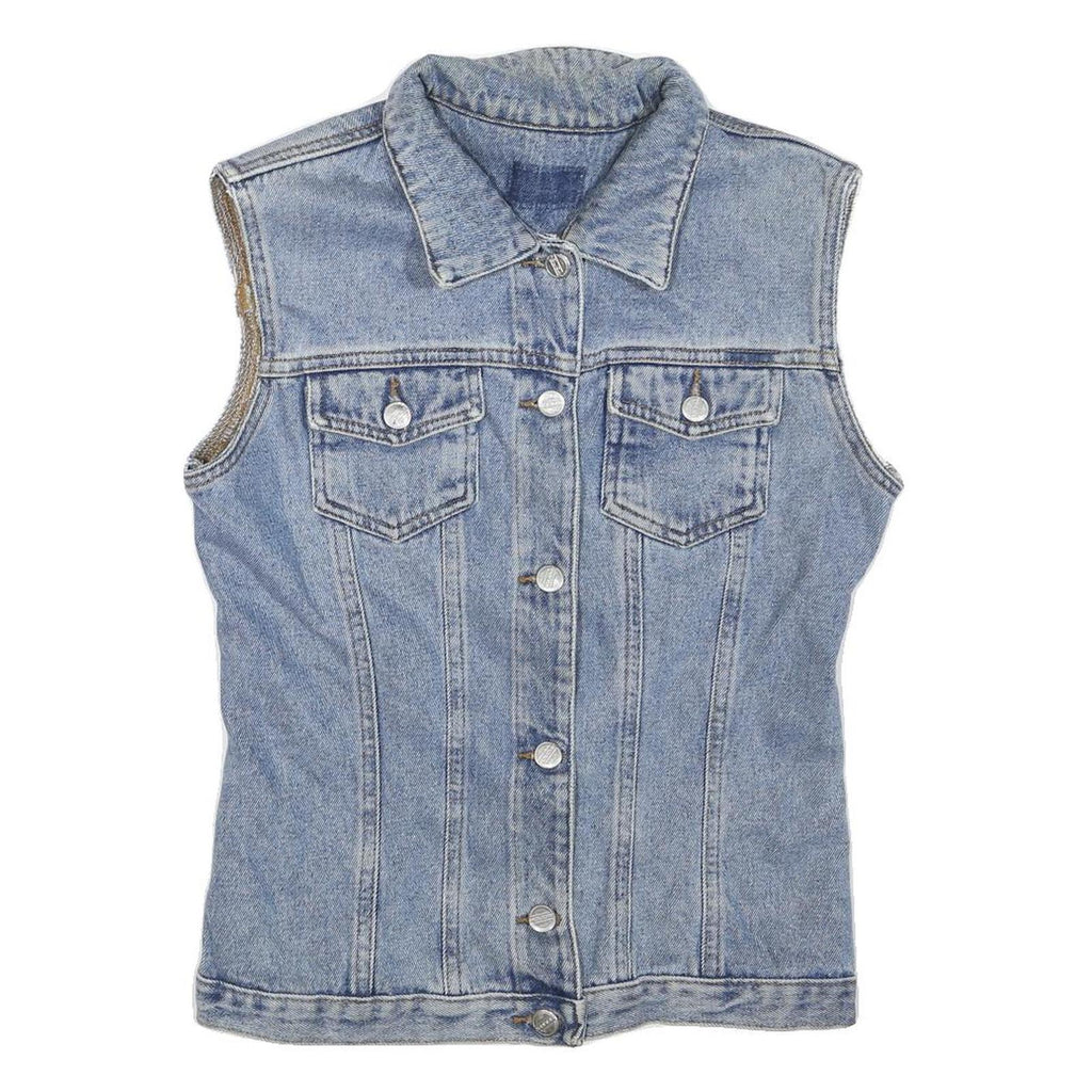 HOLIDAY Womens Blue Denim Jacket M Cotton Blend Sleeveless Button Closure