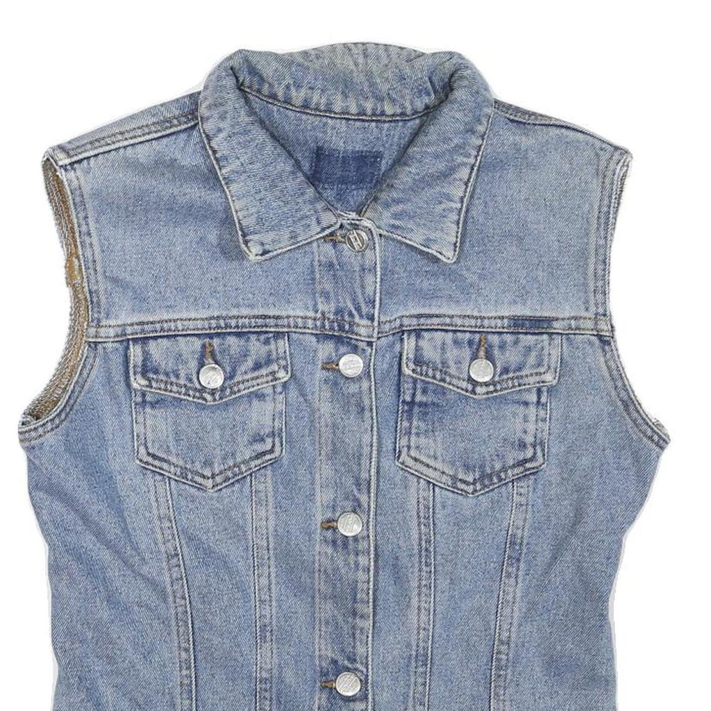 HOLIDAY Womens Blue Denim Jacket M Cotton Blend Sleeveless Button Closure