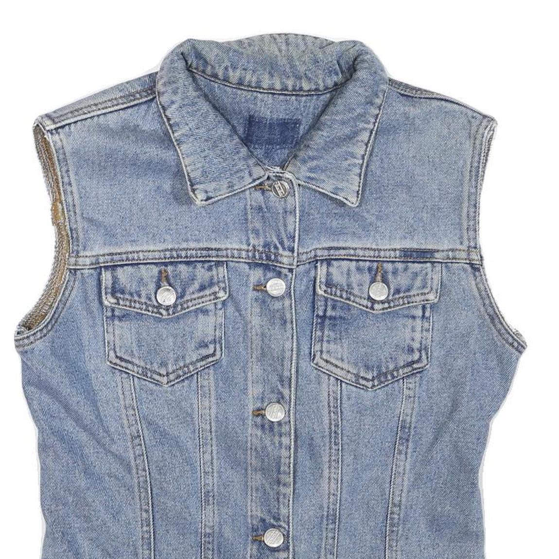 HOLIDAY Womens Blue Denim Jacket M Cotton Blend Sleeveless Button Closure