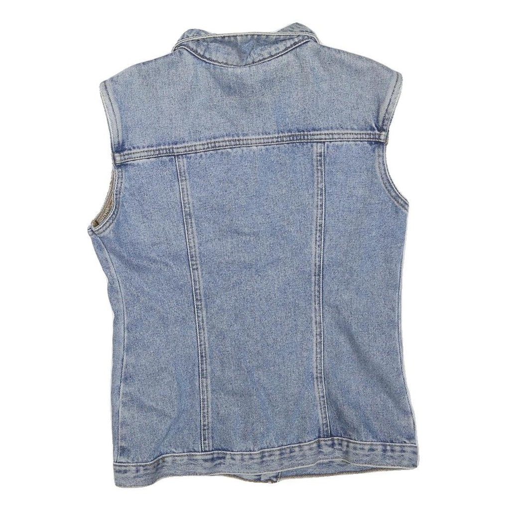 HOLIDAY Womens Blue Denim Jacket M Cotton Blend Sleeveless Button Closure
