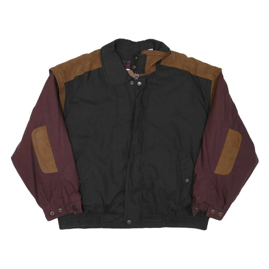 LONDON FOG Mens Black & Burgundy Colourblock Jacket XL Polyester Blend Zip
