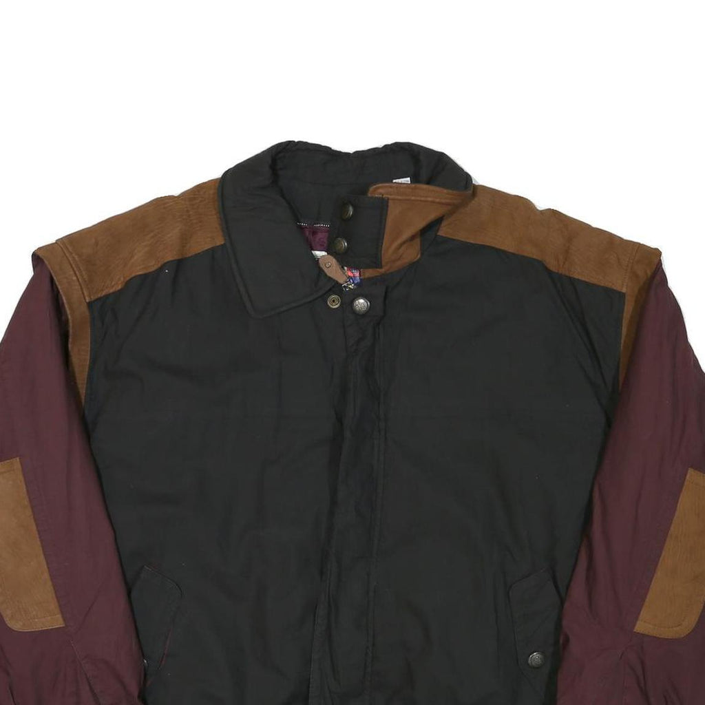 LONDON FOG Mens Black & Burgundy Colourblock Jacket XL Polyester Blend Zip