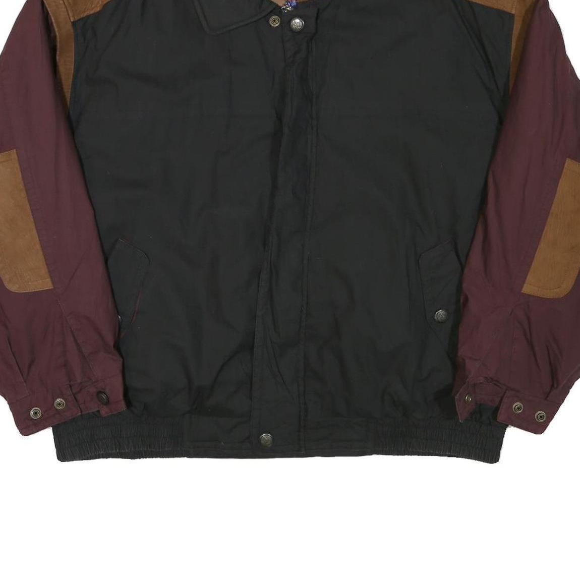 LONDON FOG Mens Black & Burgundy Colourblock Jacket XL Polyester Blend Zip