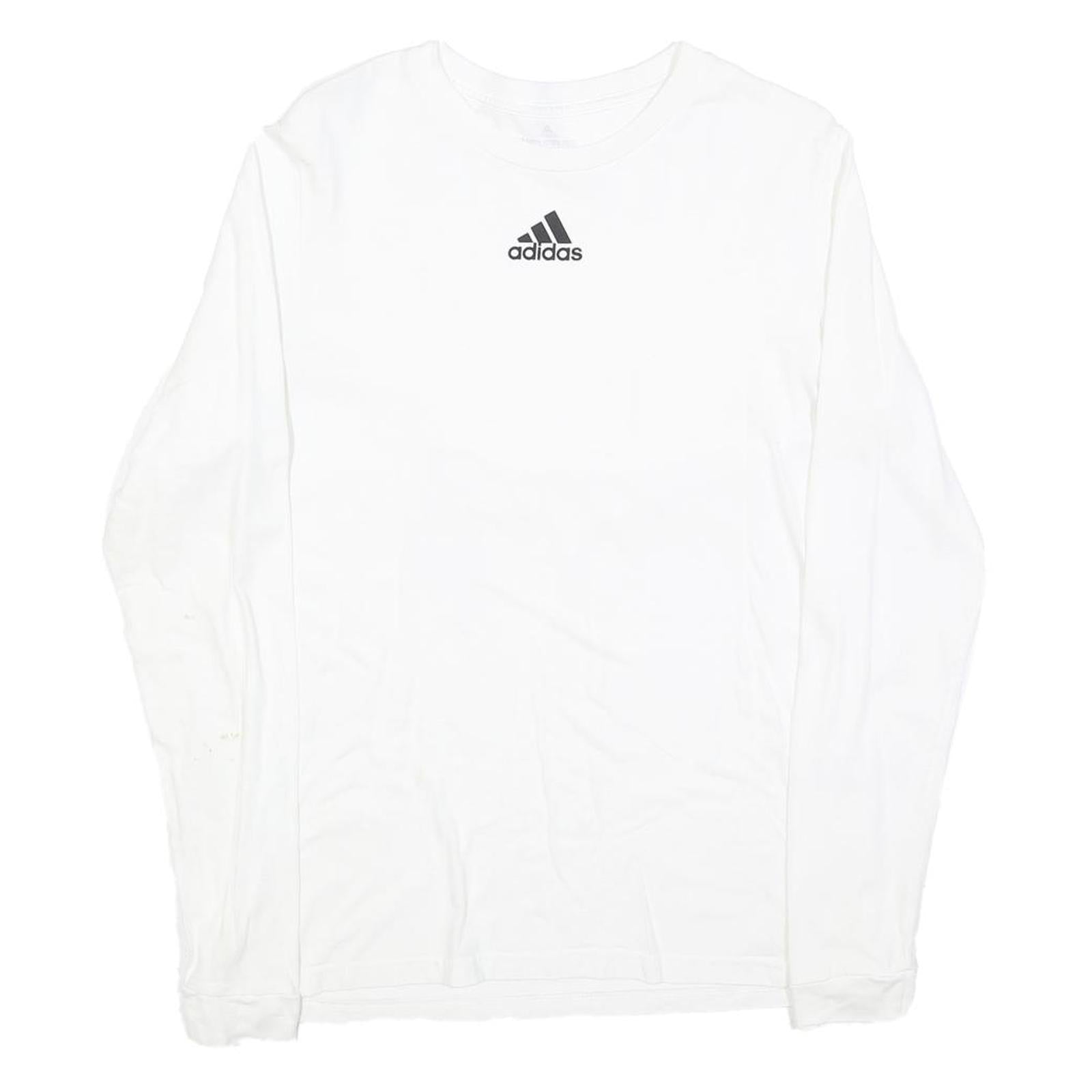 ADIDAS Mens White Athletic Long Sleeve Crew Neck Cotton Blend T-Shirt M