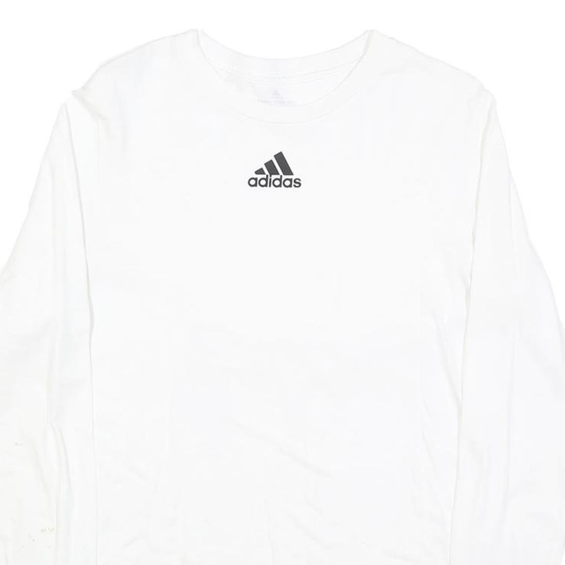 ADIDAS Mens White Athletic Long Sleeve Crew Neck Cotton Blend T-Shirt M