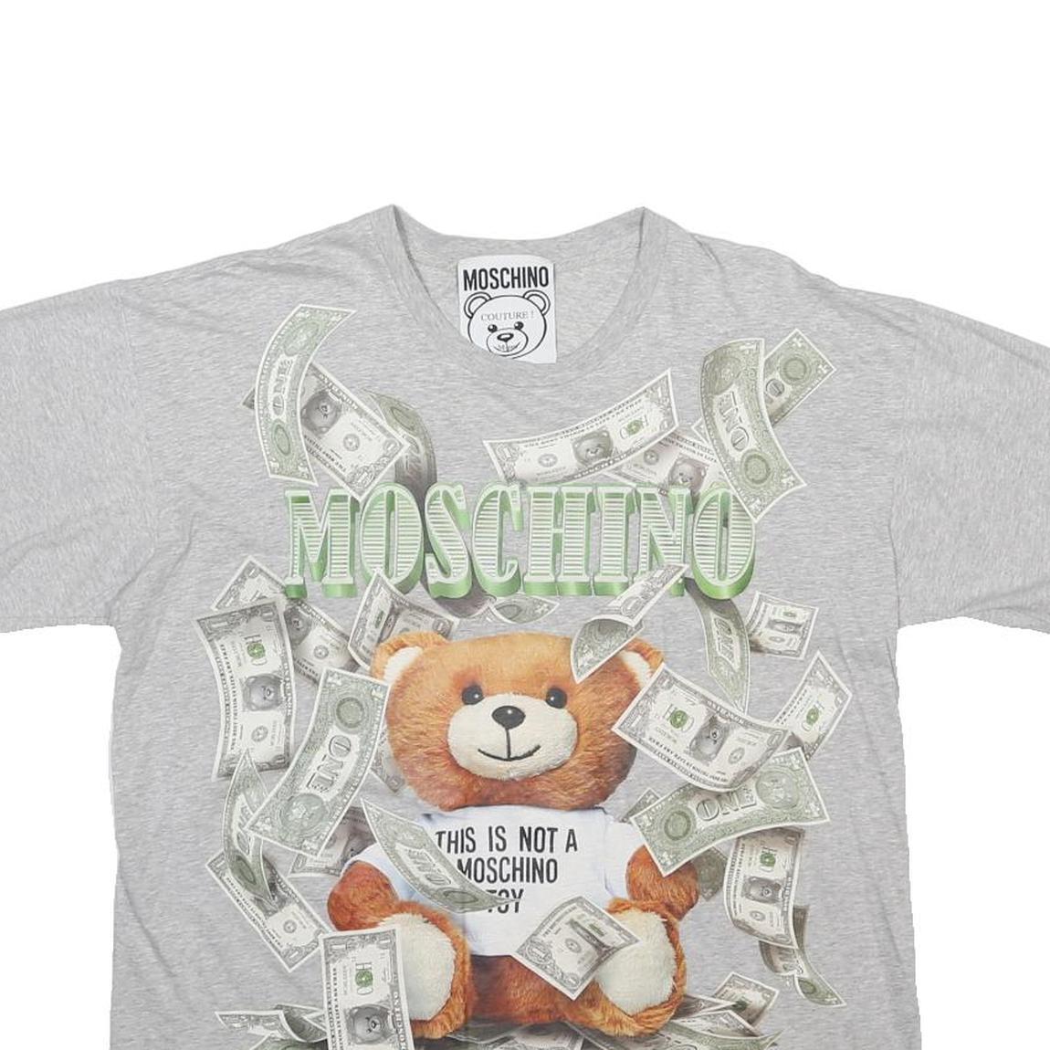 MOSCHINO Womens Grey Teddy Bear Graphic T-Shirt L Short Sleeve Crew Neck
