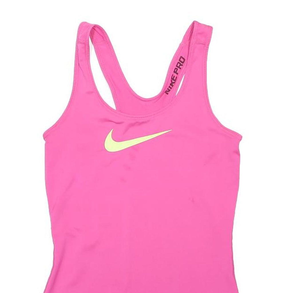 NIKE Womens Pink Polyester Blend Activewear Tank S Sleeveless Crew Neck
