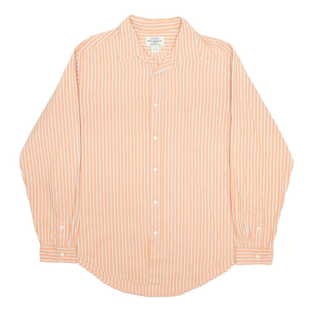 RALPH LAUREN POLO JEANS COMPANY Mens Orange & White Striped Shirt L Classic
