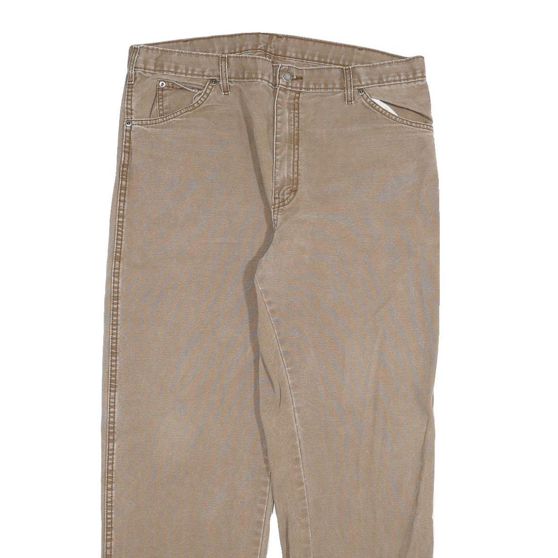 DICKIES Mens Cotton Blend Beige Regular Fit Straight Leg Trousers W38 L30