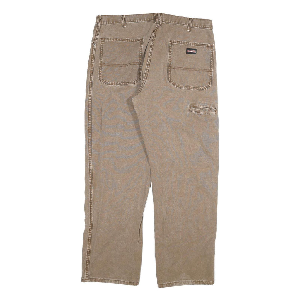 DICKIES Mens Cotton Blend Beige Regular Fit Straight Leg Trousers W38 L30