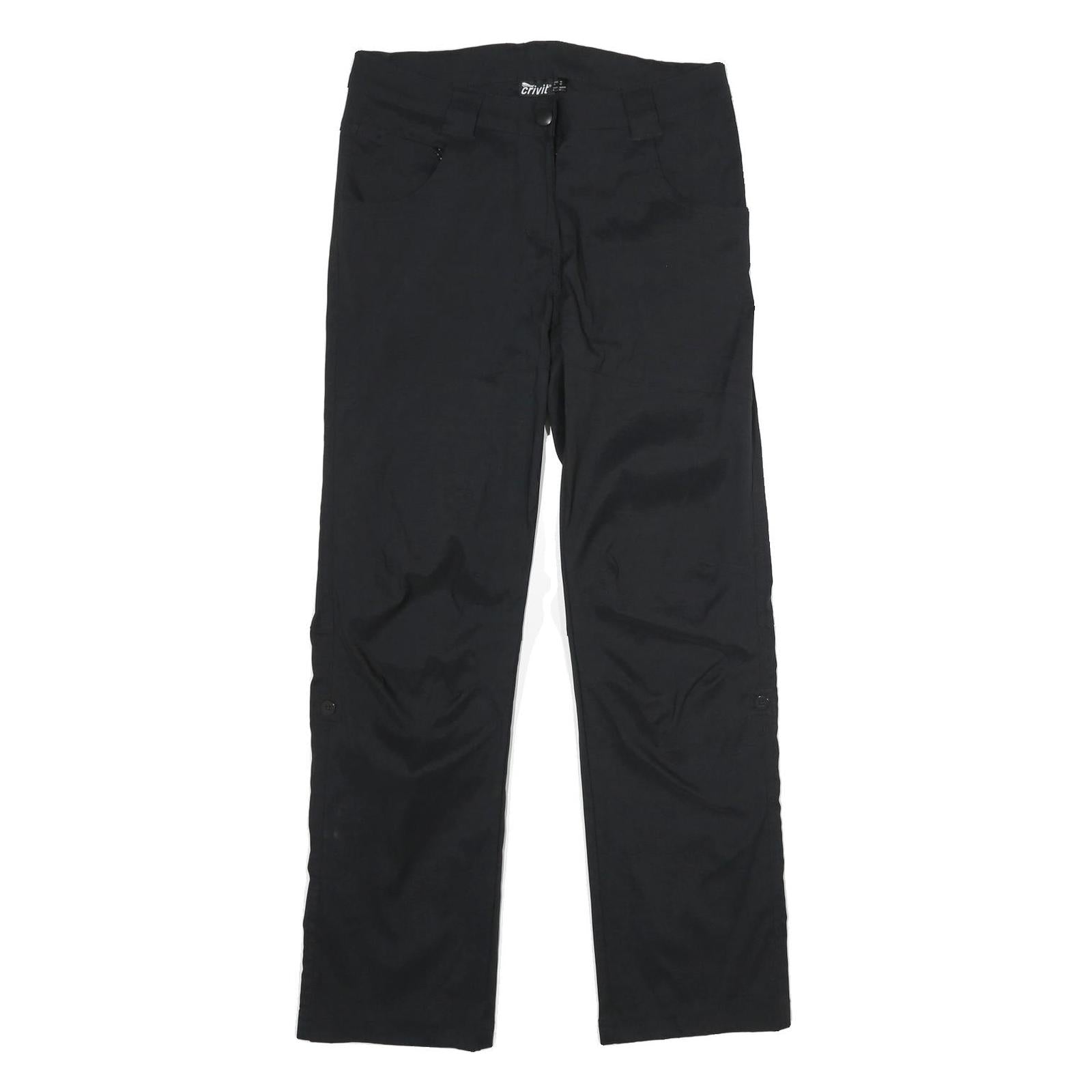 CRIVIT Womens Black Regular Fit Straight Leg Trousers W32 L31 Zip Closure