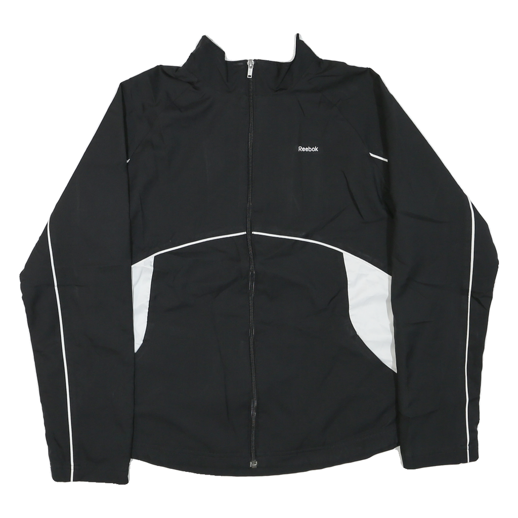 REEBOK Womens Black & White Sports Zip Jacket L Polyester Plain Activewear
