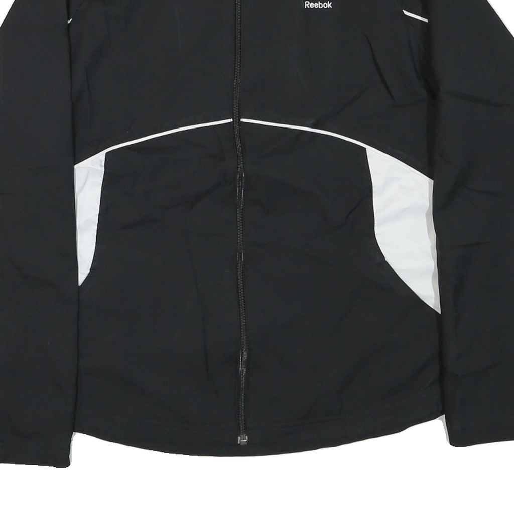 REEBOK Womens Black & White Sports Zip Jacket L Polyester Plain Activewear