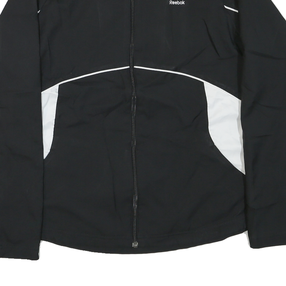 REEBOK Womens Black & White Sports Zip Jacket L Polyester Plain Activewear
