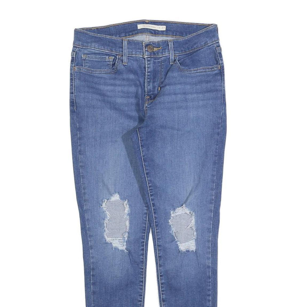 LEVI'S 710 Womens Jeans Blue Slim Skinny Denim Medium W27 L24 Distressed Raw Hem