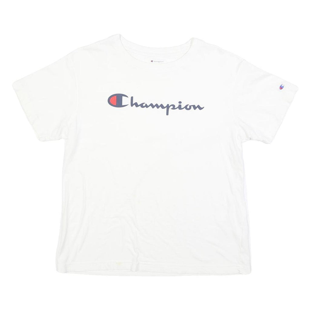 CHAMPION Mens White Cotton Blend T-Shirt M Short Sleeve Crew Neck Logo Print