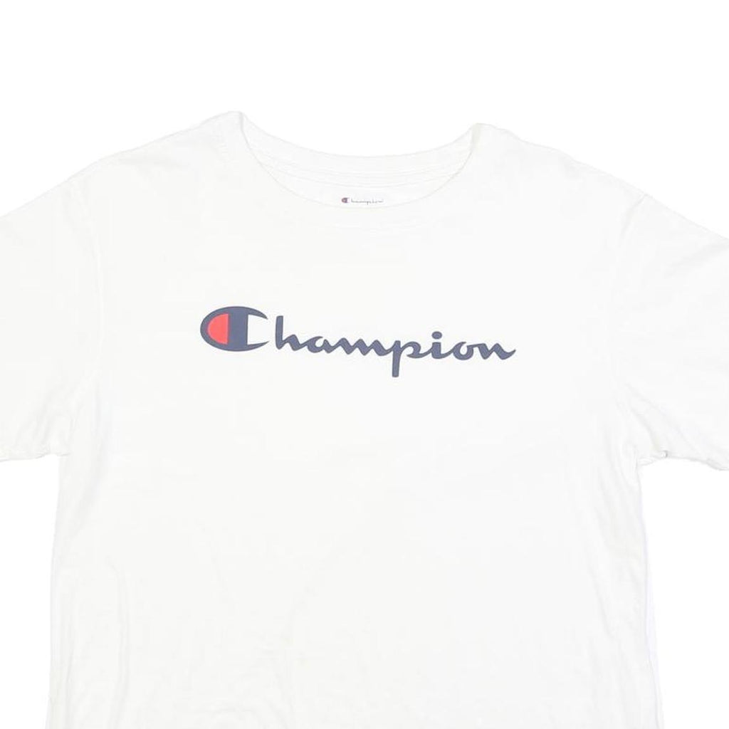 CHAMPION Mens White Cotton Blend T-Shirt M Short Sleeve Crew Neck Logo Print