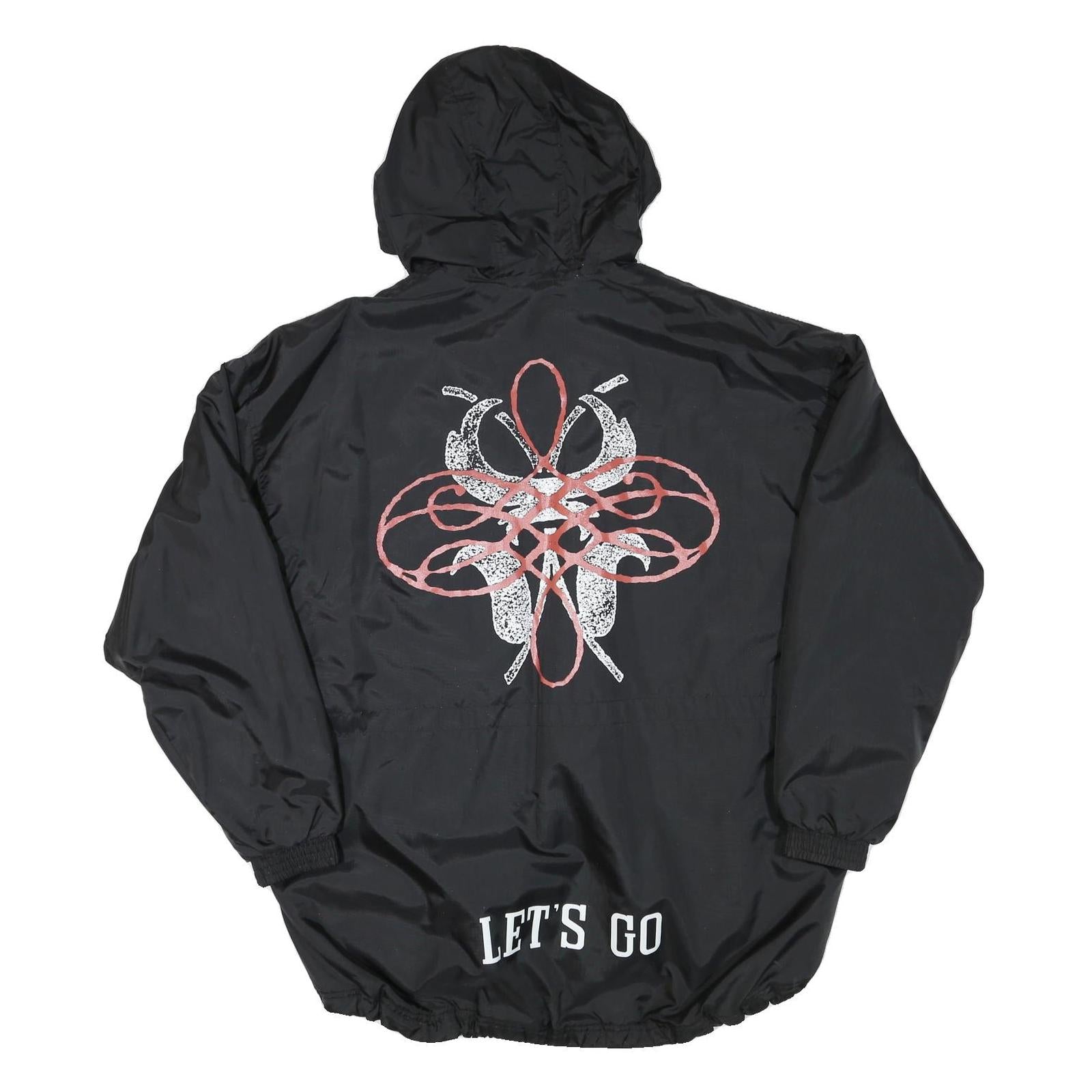 LET'S GO Mens Black Polyester Blend Zip Jacket 3XL Lightweight Graphic Print