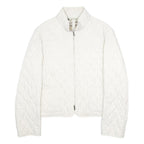 BURBERRY Womens White Quilted Jacket M Polyester Diamond Pattern Stand-Up Collar