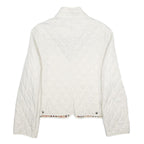 BURBERRY Womens White Quilted Jacket M Polyester Diamond Pattern Stand-Up Collar