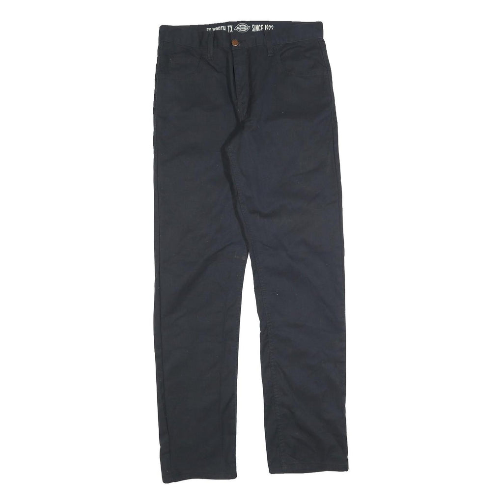 DICKIES Mens Slim Black Cotton Blend Trousers W30 L32 Zip Closure Classic Style