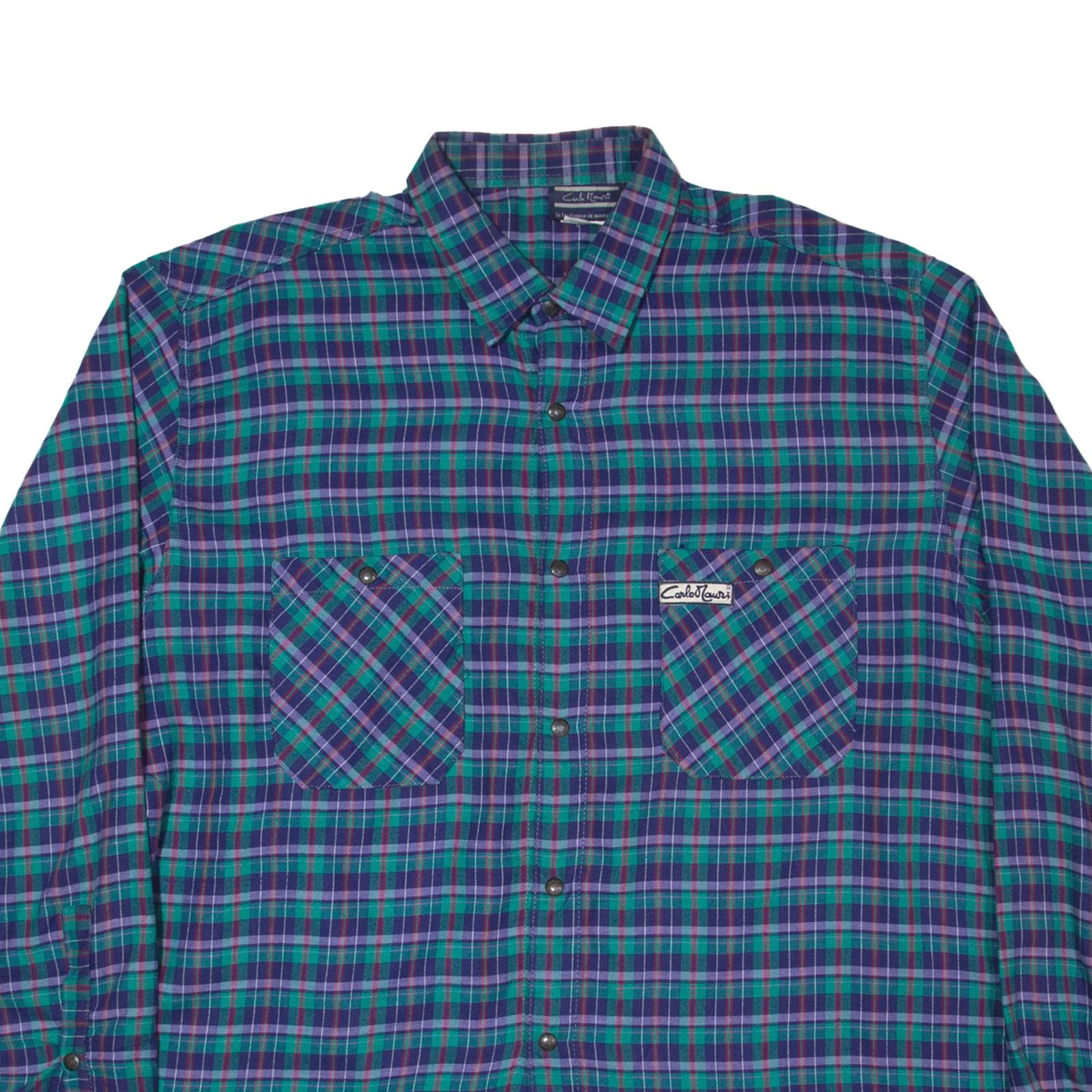 CARLO NAWRS Mens Shirt Blue Check Long Sleeve XL