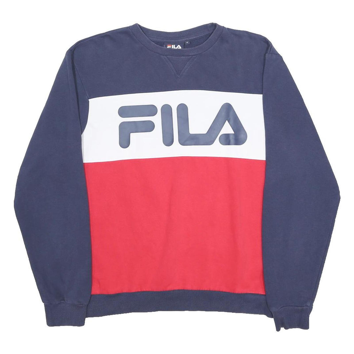 FILA Mens Navy Blue White & Red Logo Crew Neck M Sweater Pullover