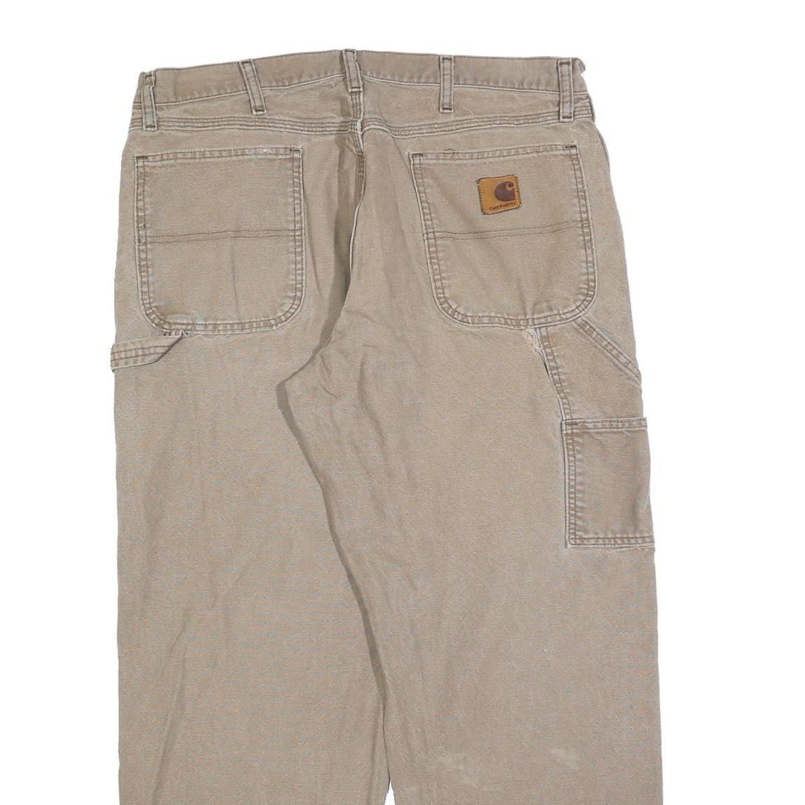 CARHARTT Mens Jeans Beige Regular Straight Denim W36 L30 Zip Cotton Blend