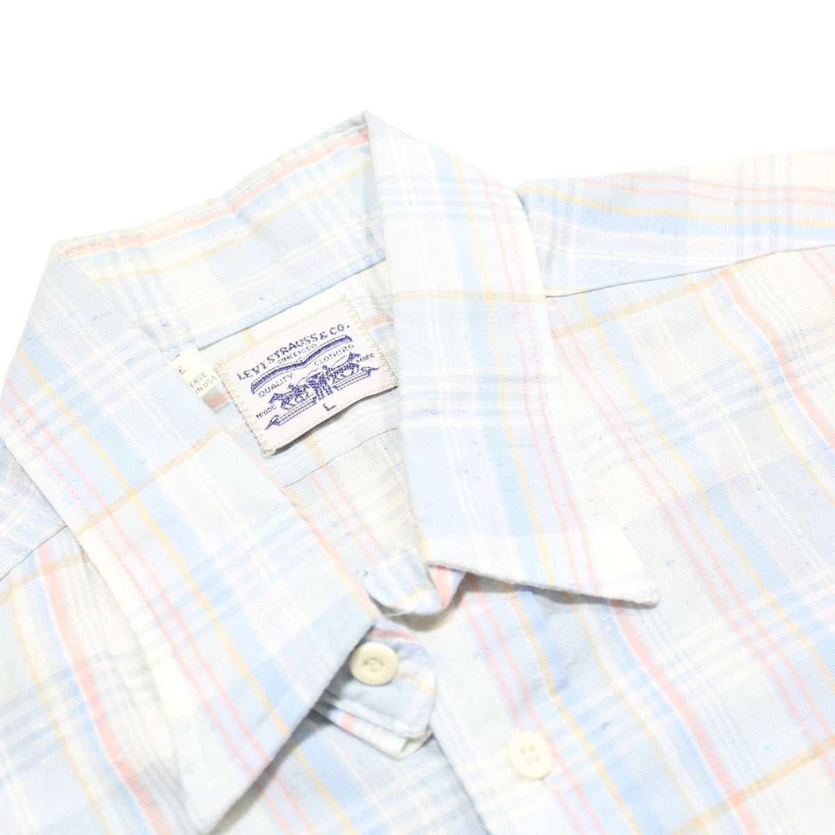 LEVI'S Mens Blue & Cream Check Shirt L Short Sleeve Button Collar Casual