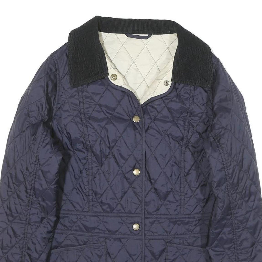 BARBOUR Womens Navy Quilted Jacket S Polyester Blend Button Closure Classic