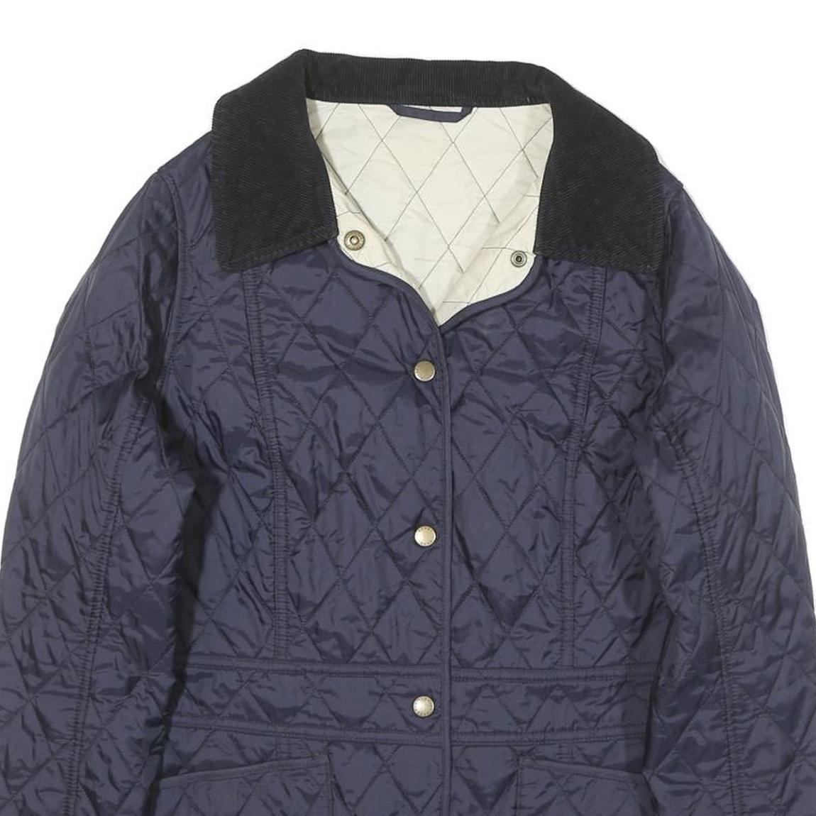 BARBOUR Womens Navy Quilted Jacket S Polyester Blend Button Closure Classic