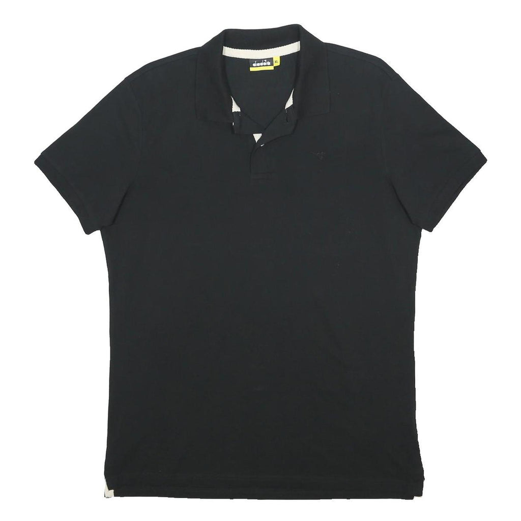 DIADORA Mens Black Cotton Short Sleeve Polo Shirt XL Basic Casual