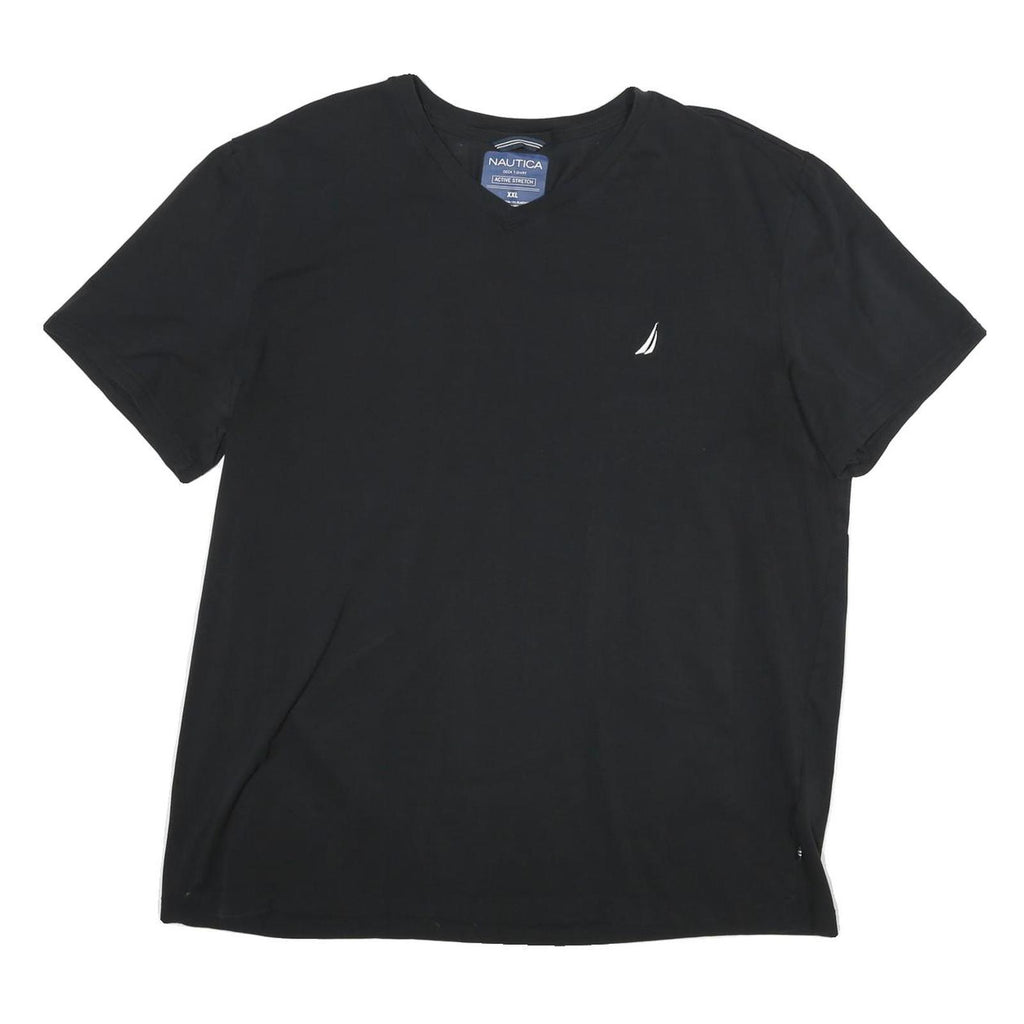 NAUTICA Mens Black V-Neck 2XL Classic Cotton Blend T-Shirt Logo Casual