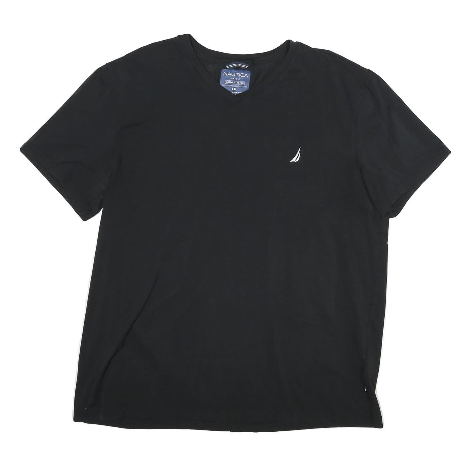 NAUTICA Mens Black V-Neck 2XL Classic Cotton Blend T-Shirt Logo Casual