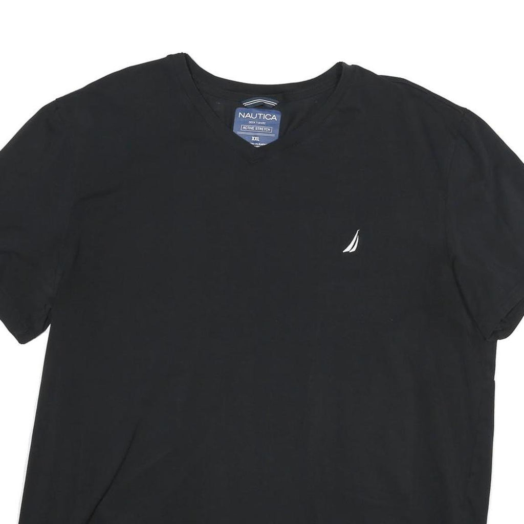 NAUTICA Mens Black V-Neck 2XL Classic Cotton Blend T-Shirt Logo Casual