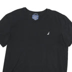 NAUTICA Mens Black V-Neck 2XL Classic Cotton Blend T-Shirt Logo Casual