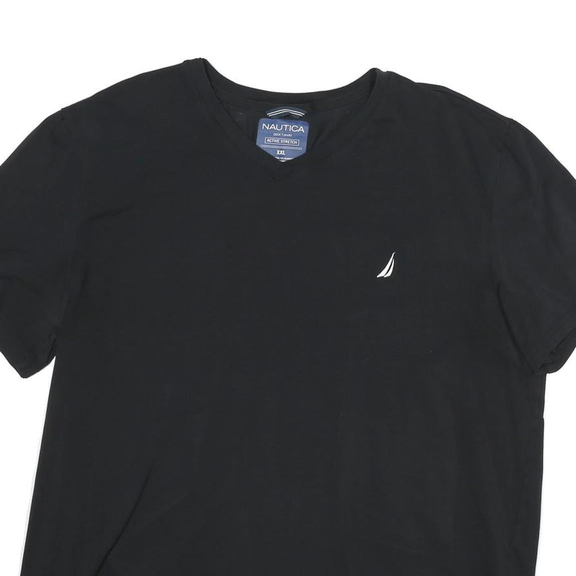 NAUTICA Mens Black V-Neck 2XL Classic Cotton Blend T-Shirt Logo Casual