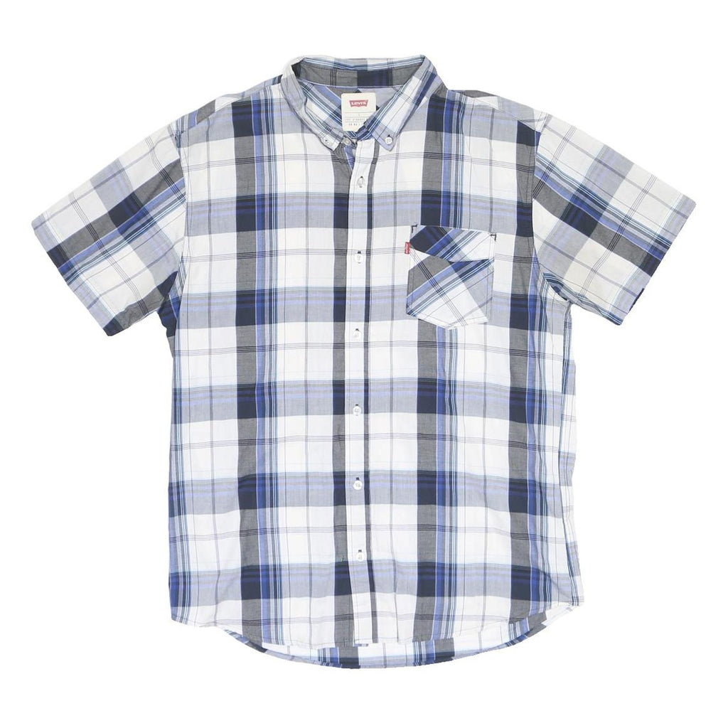 LEVI'S Mens Blue & Grey Check Shirt L Cotton Casual Button-Down Short Sleeve