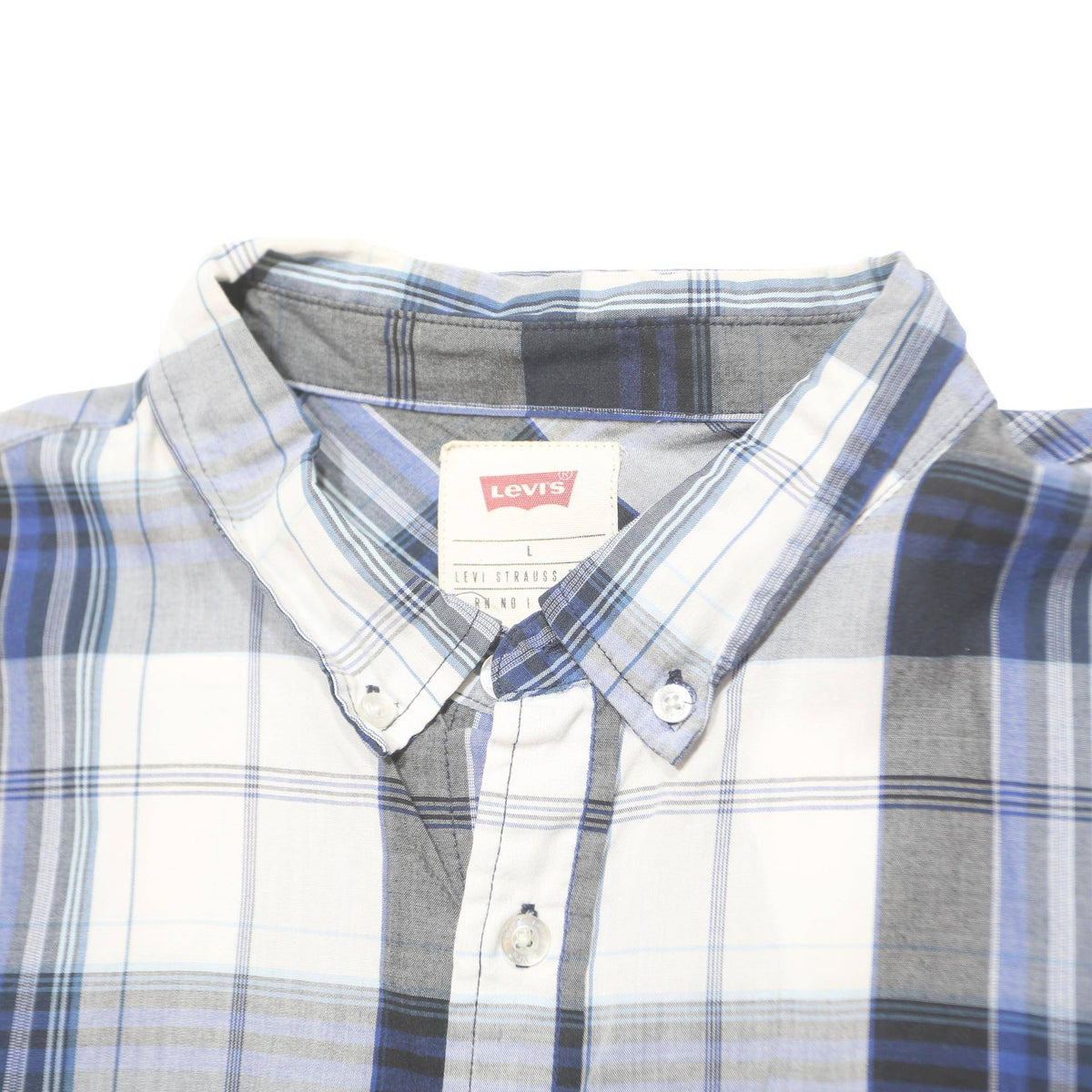 LEVI'S Mens Blue & Grey Check Shirt L Cotton Casual Button-Down Short Sleeve