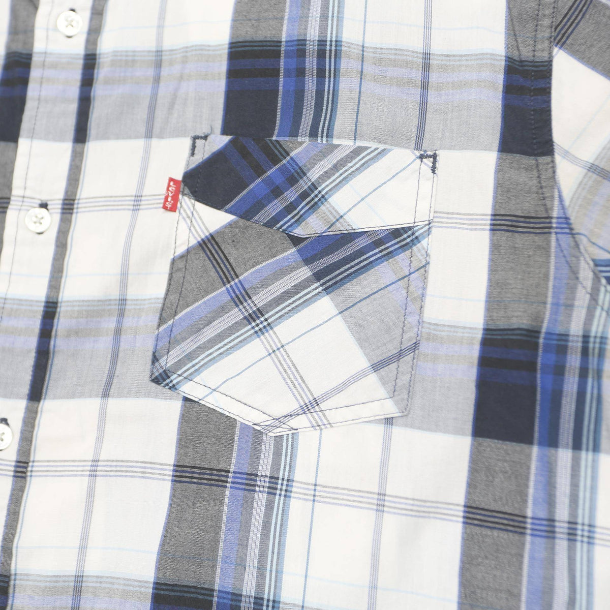 LEVI'S Mens Blue & Grey Check Shirt L Cotton Casual Button-Down Short Sleeve