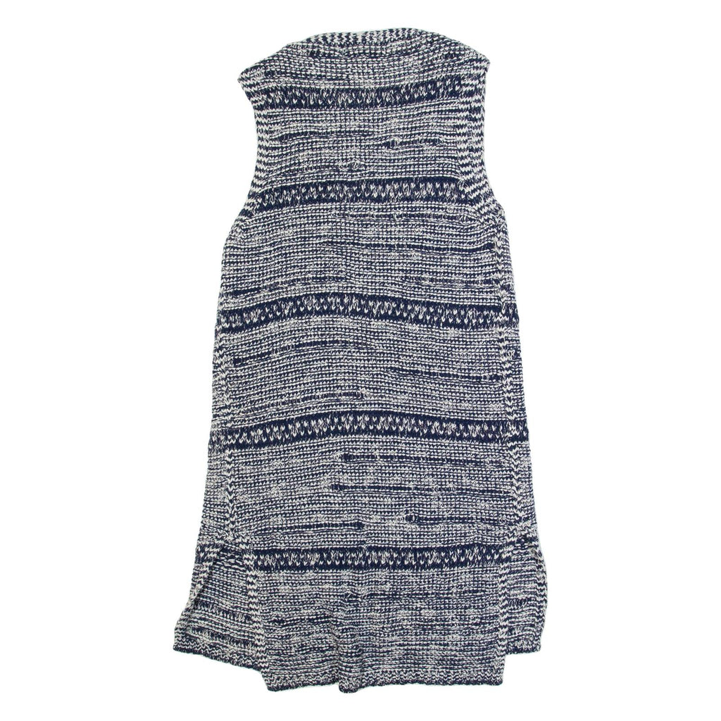 FAT FACE Womens Patterned Cardigan Blue Striped Button Neck Chunky Knit Sleeveless S