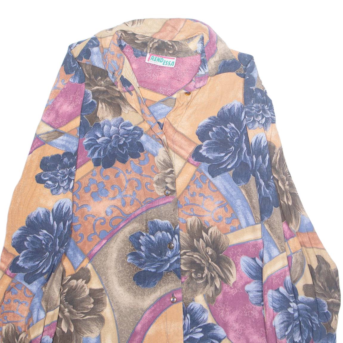 TREND ESSA Womens Printed Blouse Purple Collared Long Sleeve Floral L
