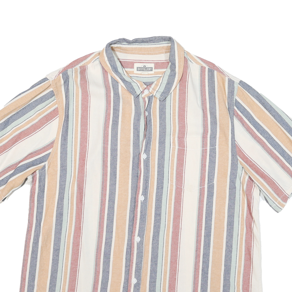 DISTILERY Mens Blue & Cream Striped Shirt XL Casual Cotton Blend Summer