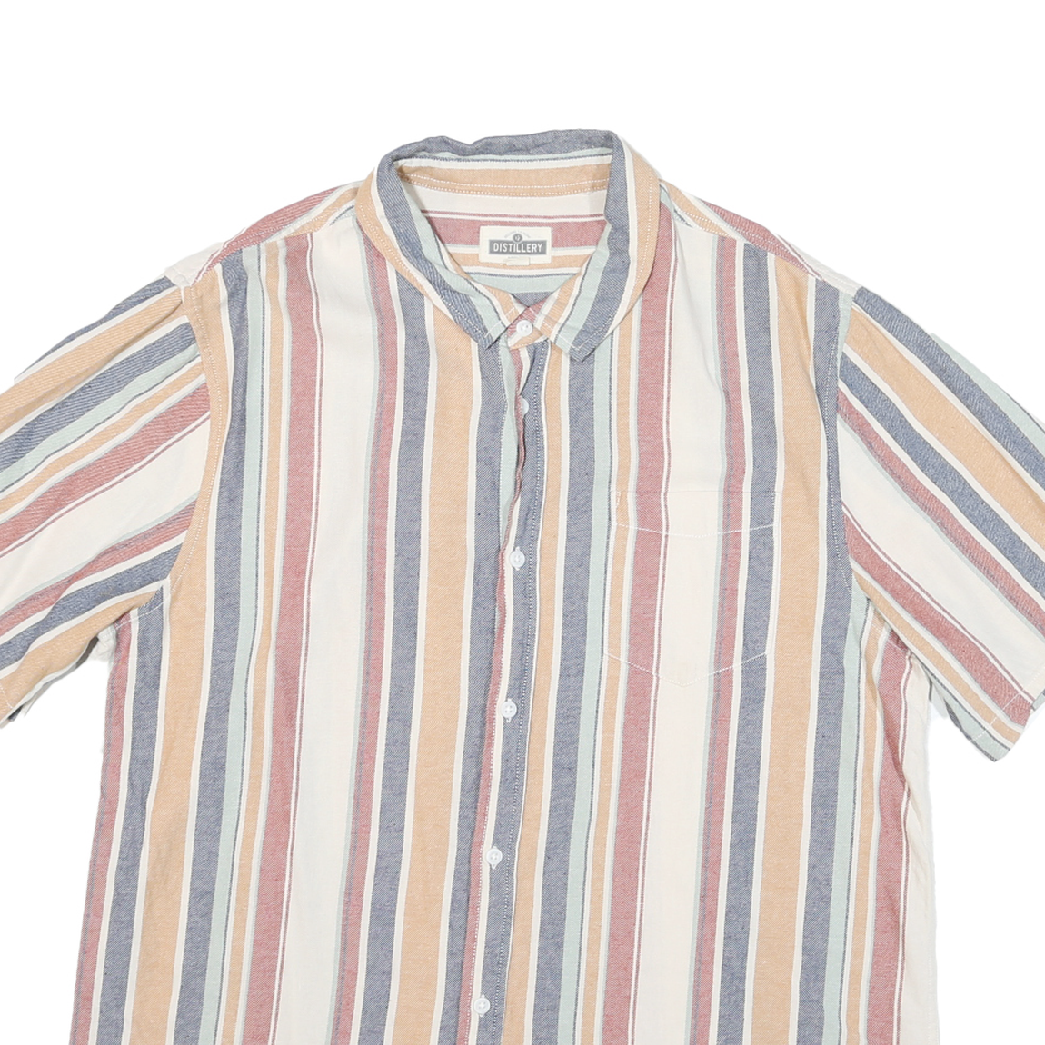 DISTILERY Mens Blue & Cream Striped Shirt XL Casual Cotton Blend Summer