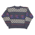 PAUSE Womens Blue Patterned Jumper Round Neck Chunky Knit S Wool Blend