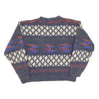 PAUSE Womens Blue Patterned Jumper Round Neck Chunky Knit S Wool Blend